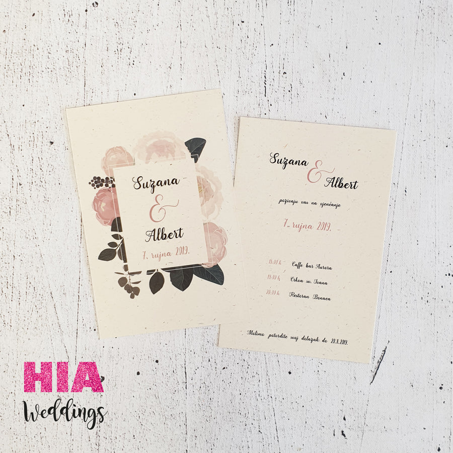 Pozivnice Za Vjenčanje - Dizajn 28 - Format A - Papir: Flora Avorio @HIA Weddings