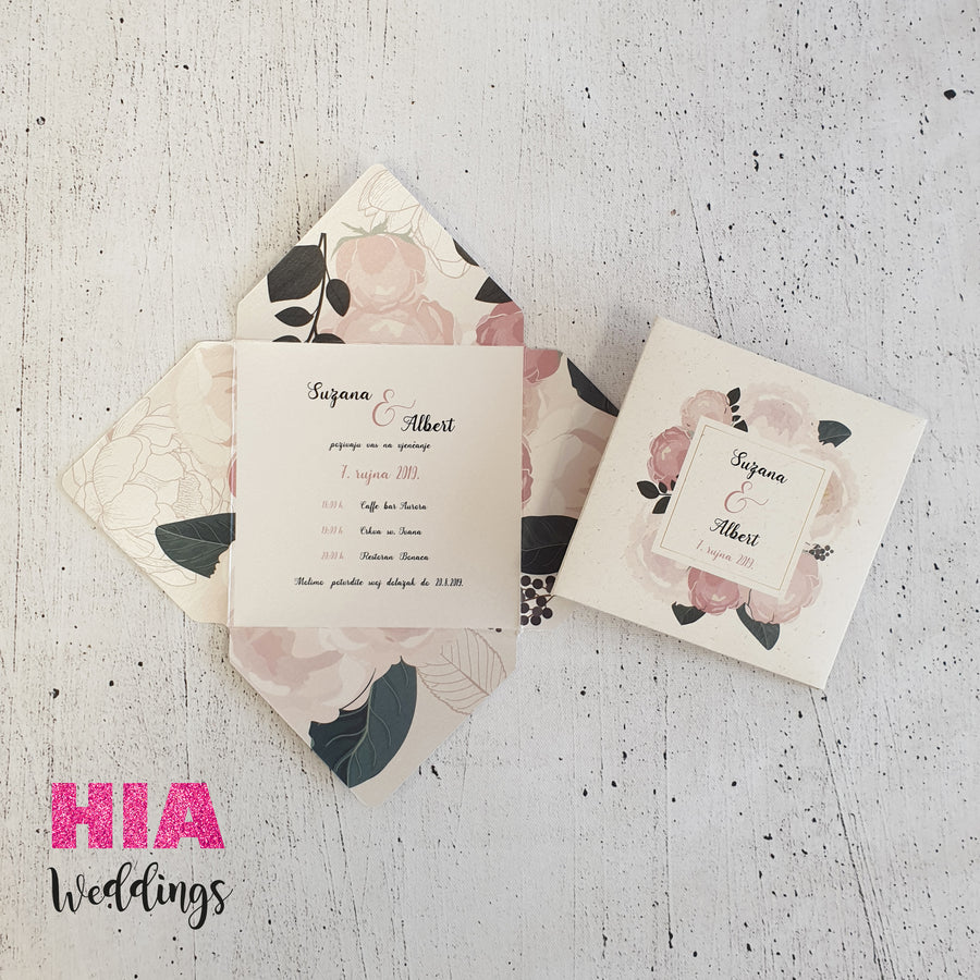 Pozivnice Za Vjenčanje - Dizajn 28 - Format J - Papir: Flora Avorio @HIA Weddings