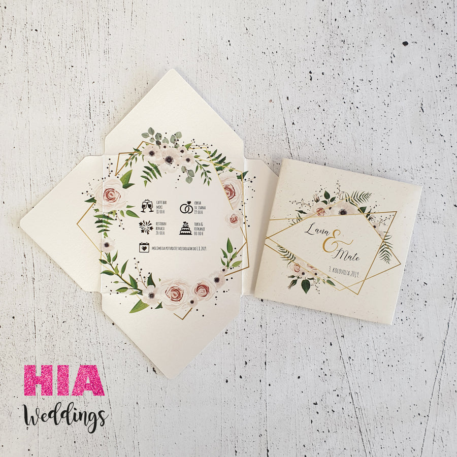 Pozivnice Za Vjenčanje - Dizajn 29 - Format J - Papir: Flora Avorio @HIA Weddings