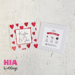 Hearts&Dots Red - Pozivnice Za Vjenčanje - Dizajn 11 - Format C - Papir: bijeli