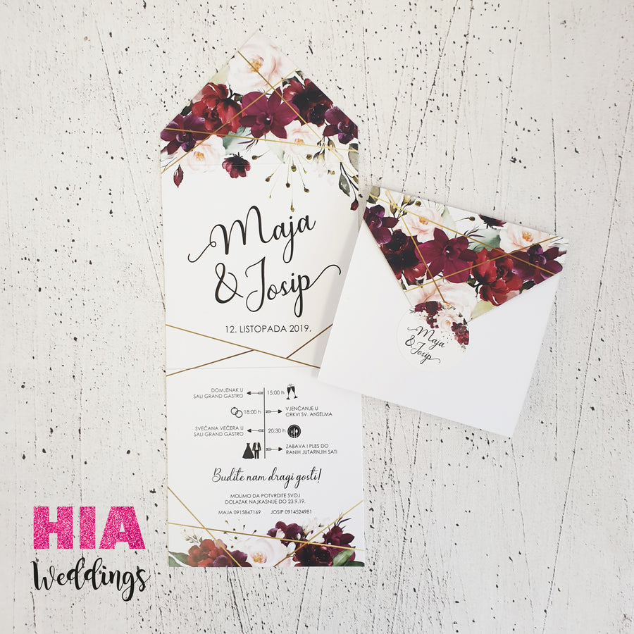Pozivnice Za Vjenčanje - Dizajn 50 - Format H - Papir: bijeli @HIA Weddings