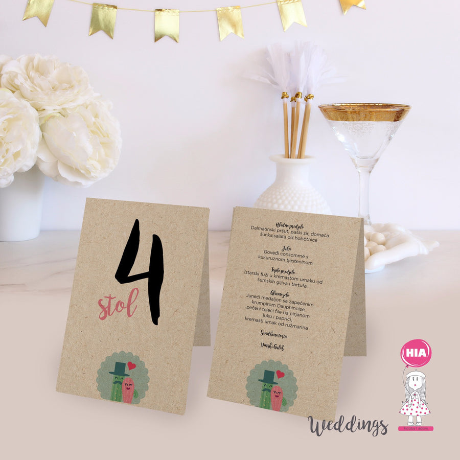 Brojevi Za Stolove - Menu Za Vjenčanje Dizajn Cactus Love @HIA Weddings