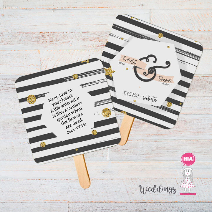 Lepeze Za Vjenčanje - Reveri Lepeze Za Vjenčanje - Zahvalnice Lepeze Za Vjenčanje - Dizajn Gold&Stripes @HIA Weddings