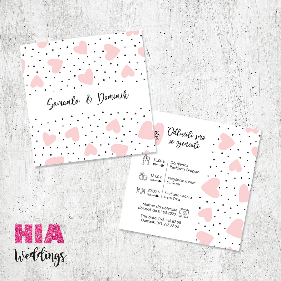 Hearts&Dots Pink - Dizajn No129 - Format C - Papir: bijeli