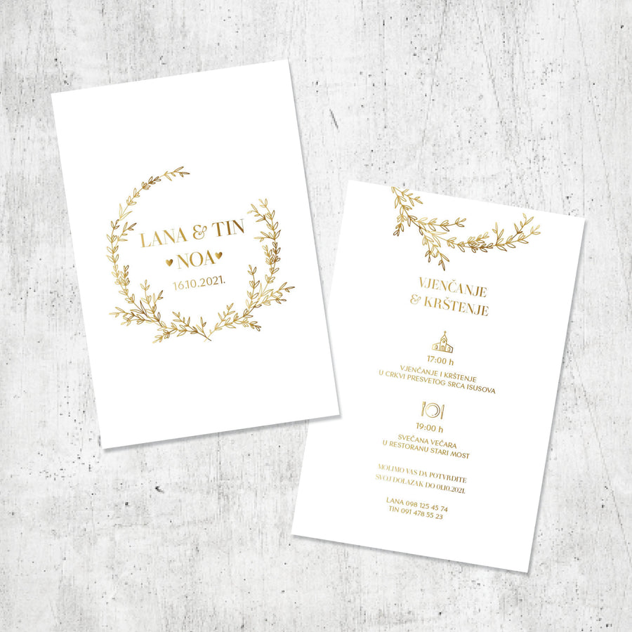 Poetic Gold - Pozivnice Za Krštenje - Dizajn No2 - Format A - Papir: bijeli