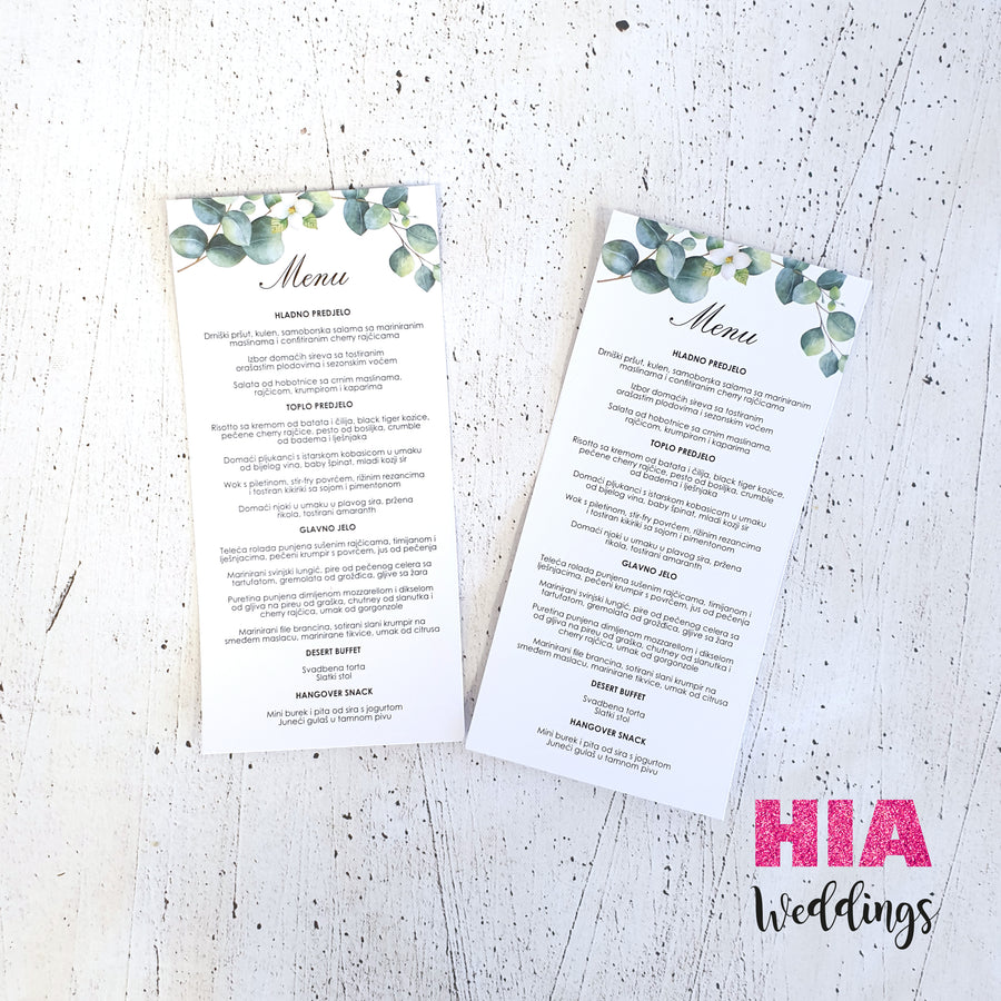 Menu Za Vjenčanje - Dizajn Po Želji