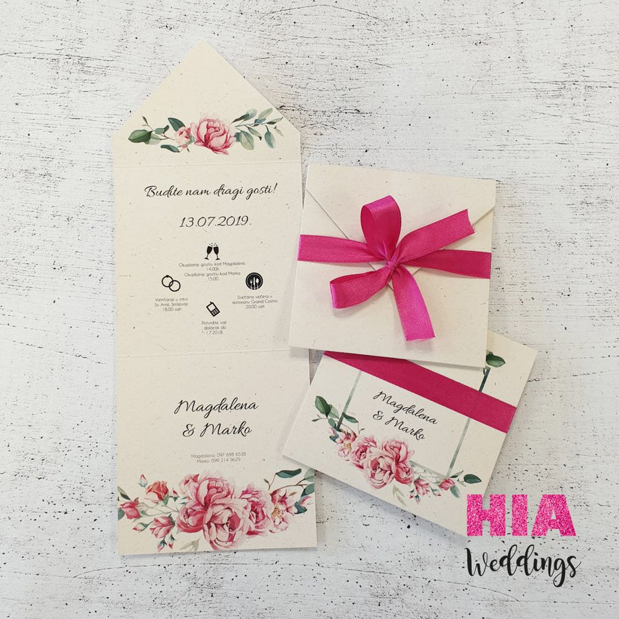 Pozivnice Za Vjenčanje - Dizajn 57 - Format H - Papir: Flora Avorio @HIA Weddings