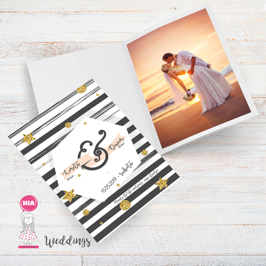 Zahvalnice Za Vjenčanje - Zahvalnice Za Umetanje Fotografije Za Vjenčanje - Pokloni Za Goste Na Vjenčanju - Dizajn Gold&Stripes @HIA Weddings